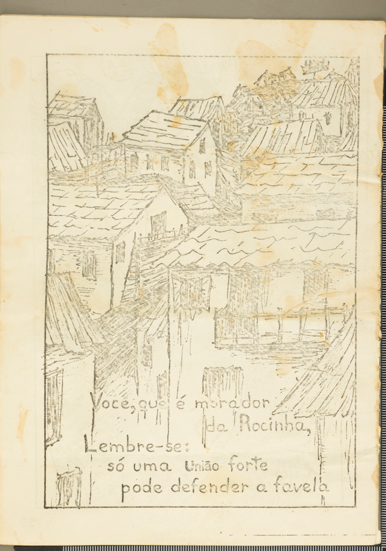 Cartilha manuscrita para explicar as funções da União Pró- Melhoramento dos Moradores da Rocinha e reivindicações por urbanização. Década de 1970.