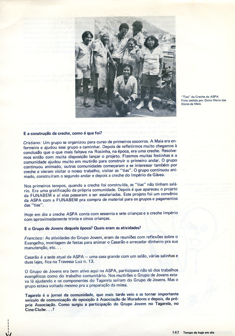 Imagem homenageando as educadoras da primeira creche comunitária da favela da Rocinha. Livro varal de lembranças edição de 1983.